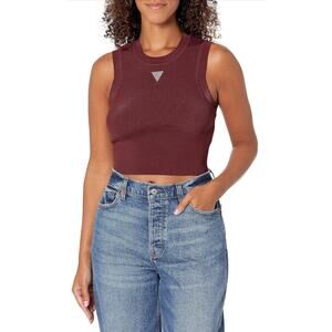 NWT Guess Women's Large Red Alexia cropped Tank Top rhinestone Stretch burgundy